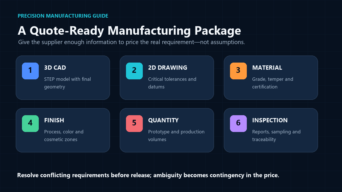 Six-part checklist for a quote-ready manufacturing package