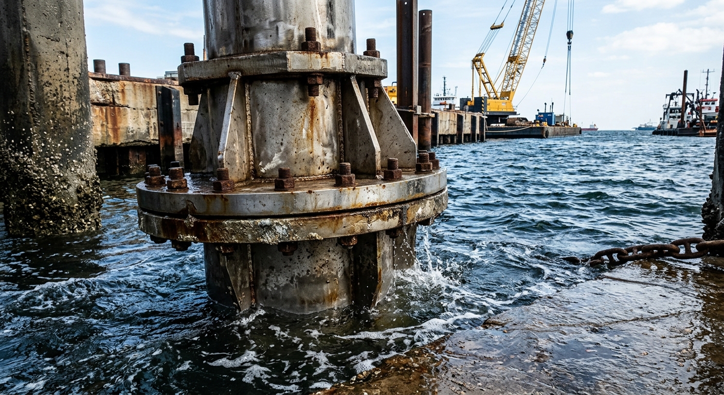 Marine-grade 316 stainless steel component in an offshore environment