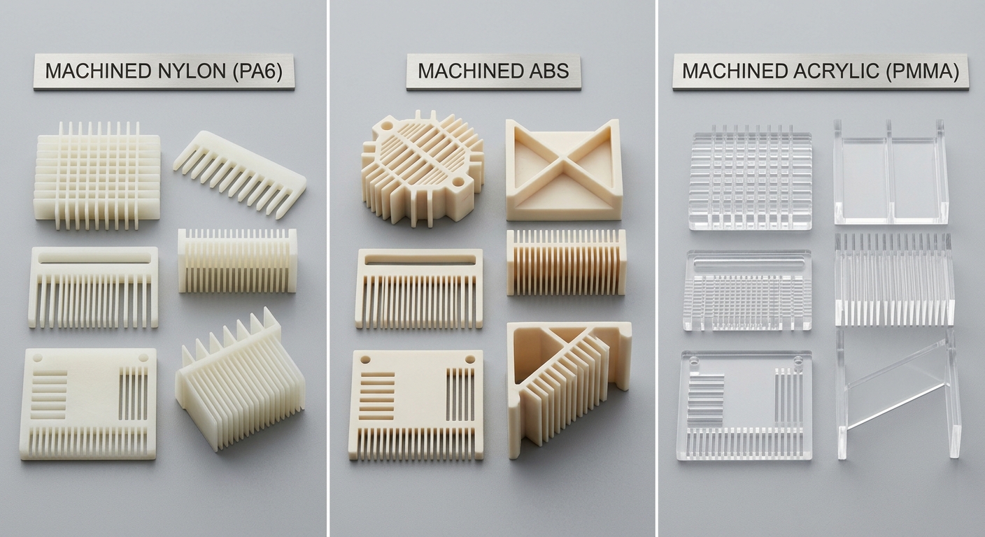 Comparison of thin machined nylon, ABS, and acrylic ribs